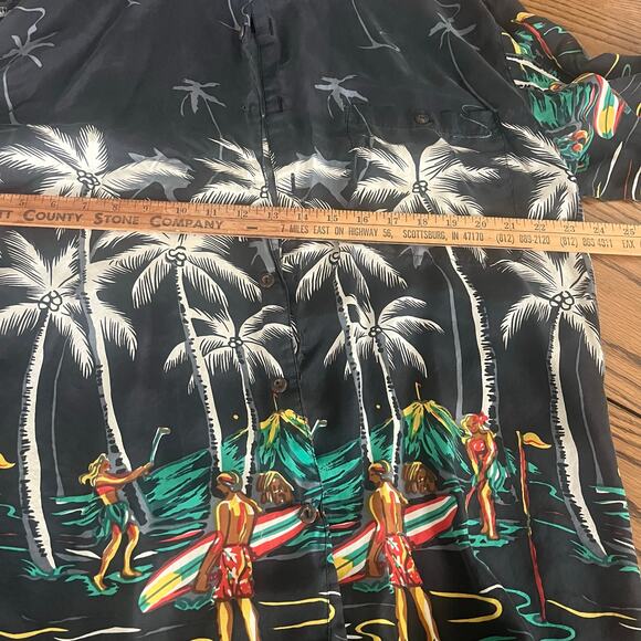 Vintage 90s Silk Hawaiian Black Hawaii Button Up Shirt - Silk Traders-Large - Picture 5 of 5